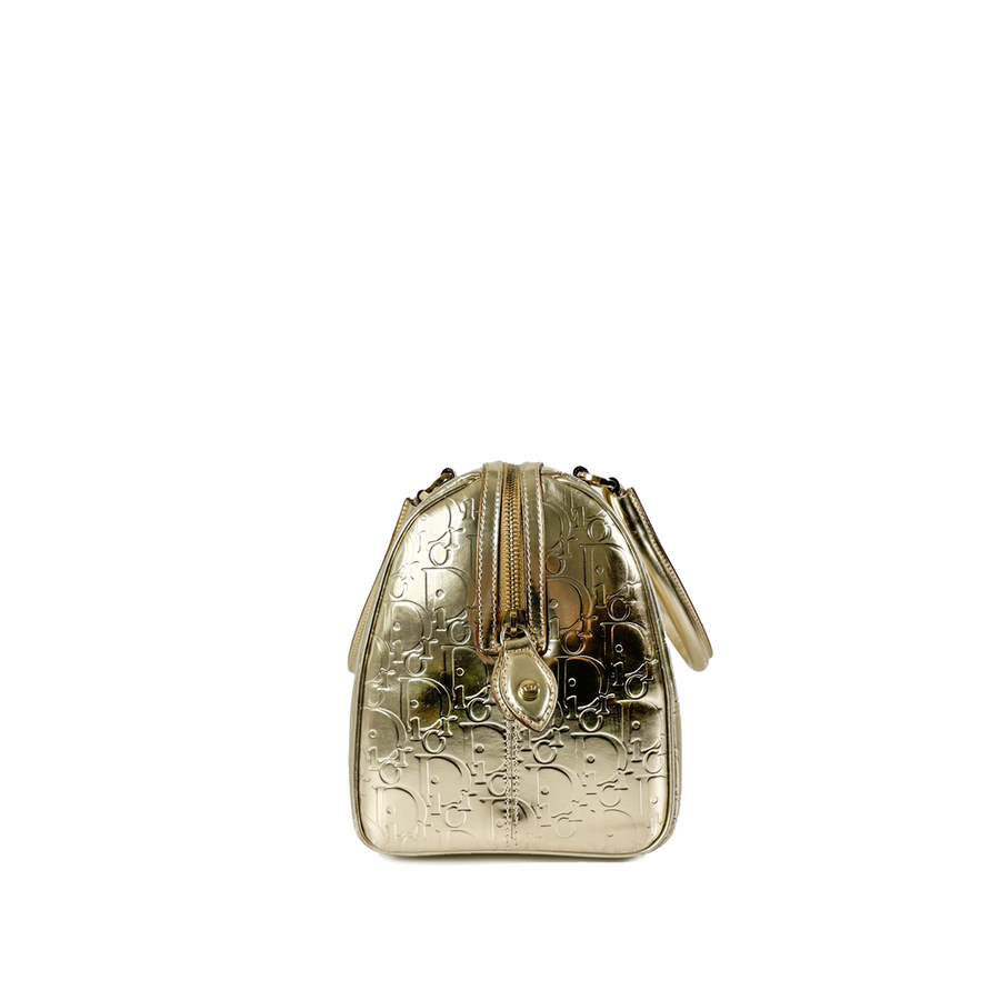 DIOR METALLIC GOLD OBLIQUE EMBOSSED LEATHER BOSTON BAG