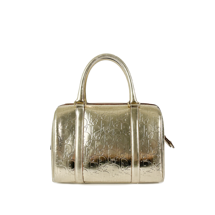 DIOR METALLIC GOLD OBLIQUE EMBOSSED LEATHER BOSTON BAG