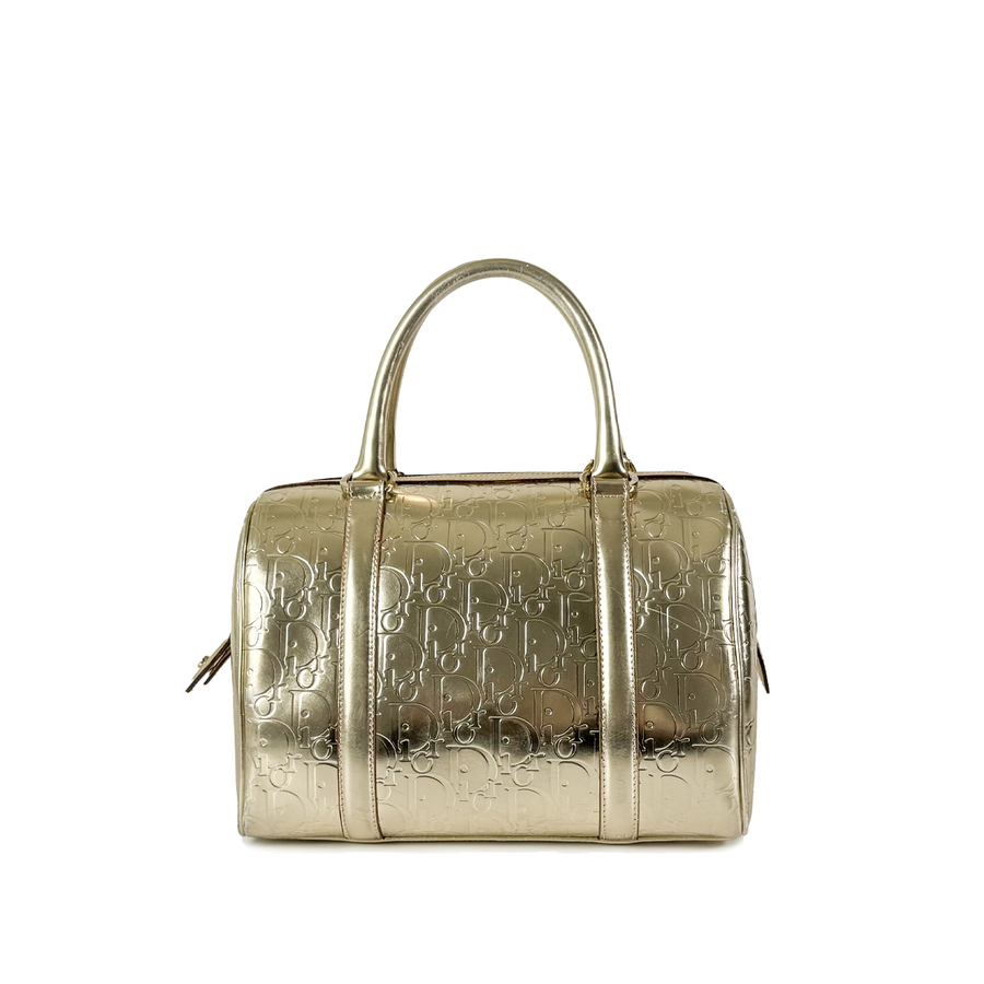 DIOR METALLIC GOLD OBLIQUE EMBOSSED LEATHER BOSTON BAG