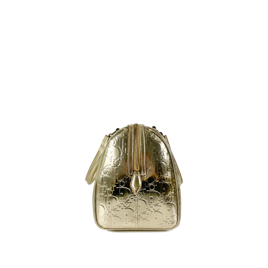 DIOR METALLIC GOLD OBLIQUE EMBOSSED LEATHER BOSTON BAG