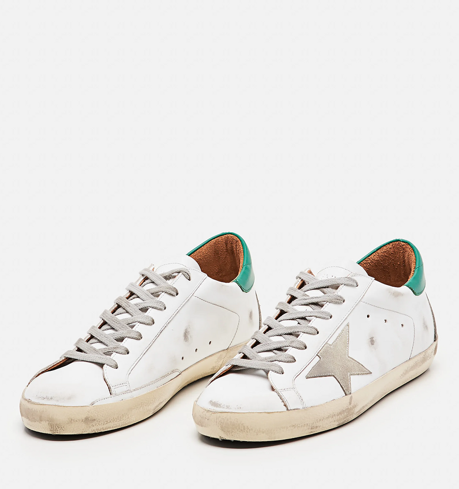 Golden Goose Super-Star White Green Grey Suede Patch